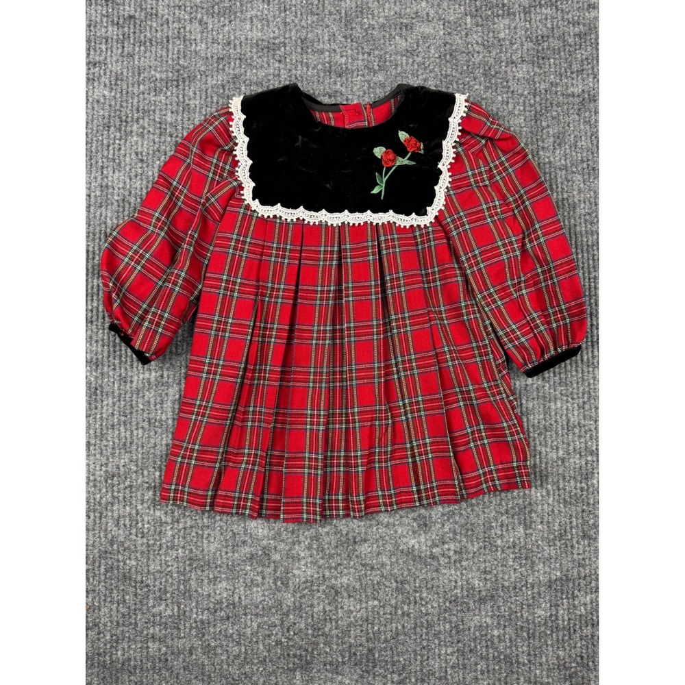 Youngland Vintage Toddler Red Plaid Christmas Holiday Dress Size 3T